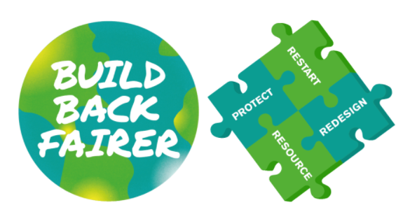 ▲ #BuildBackFairer 캠페인 심볼과 캠페인의 4가지 관점 ⓒWFTO  